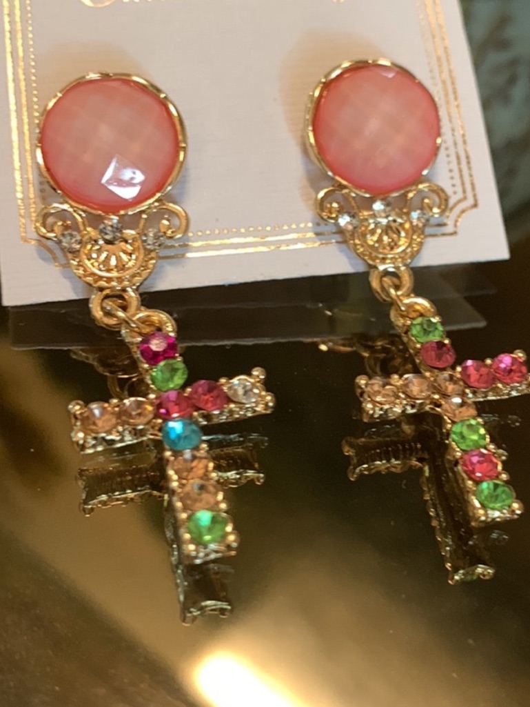 Crystal Multicolored Cross Earrings 18$
